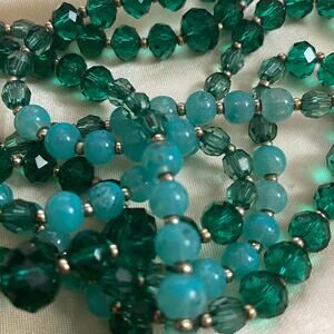 White House Black Market Long Shades of Emerald Greens Faceted Beads Necklace